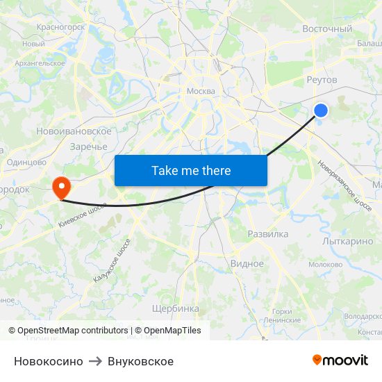 Новокосино to Внуковское map