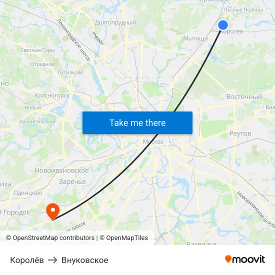 Королёв to Внуковское map