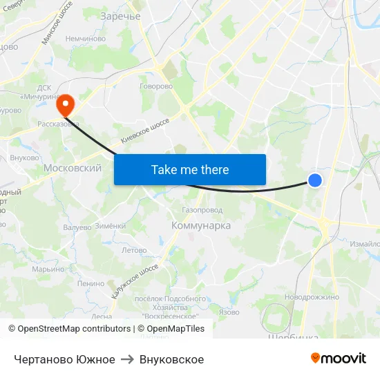Чертаново Южное to Внуковское map