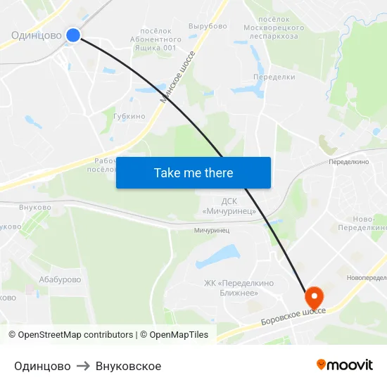 Одинцово to Внуковское map