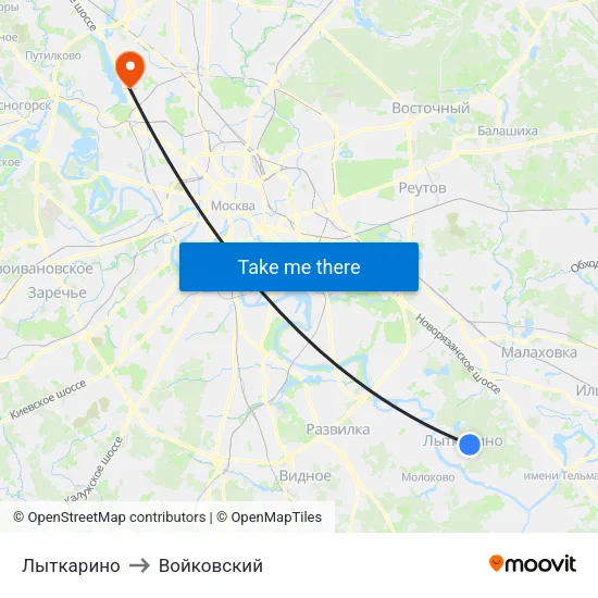 Лыткарино to Войковский map