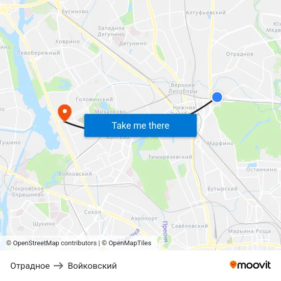 Отрадное to Войковский map