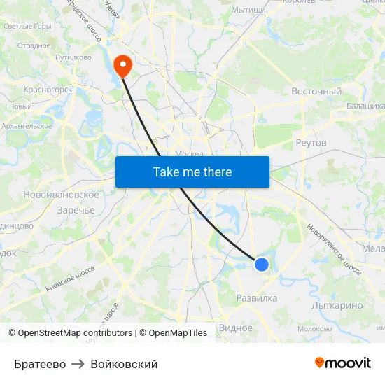 Братеево to Войковский map
