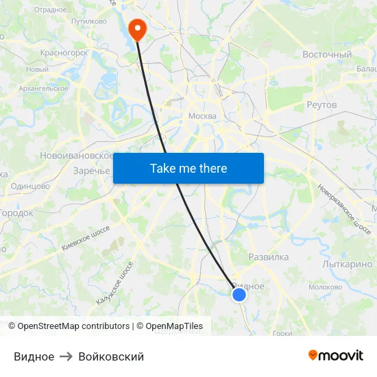 Видное to Войковский map