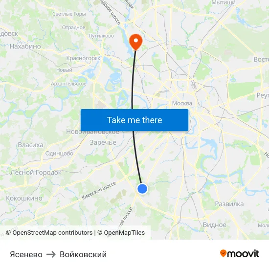 Ясенево to Войковский map