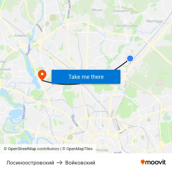 Лосиноостровский to Войковский map