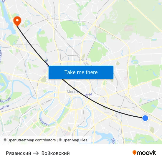 Рязанский to Войковский map