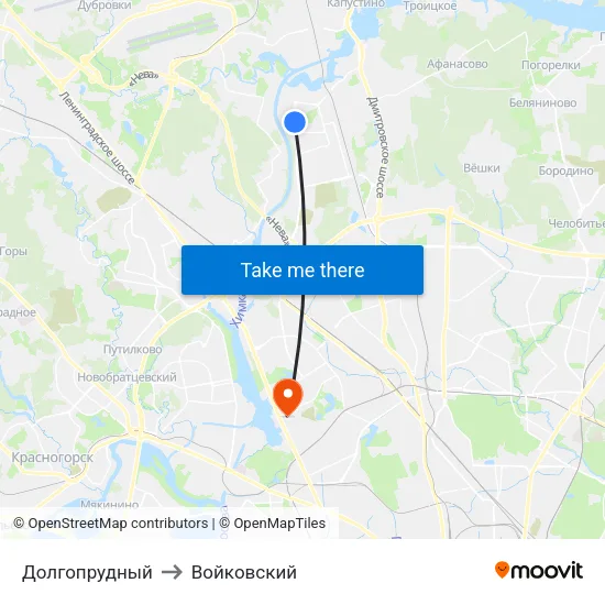 Долгопрудный to Войковский map