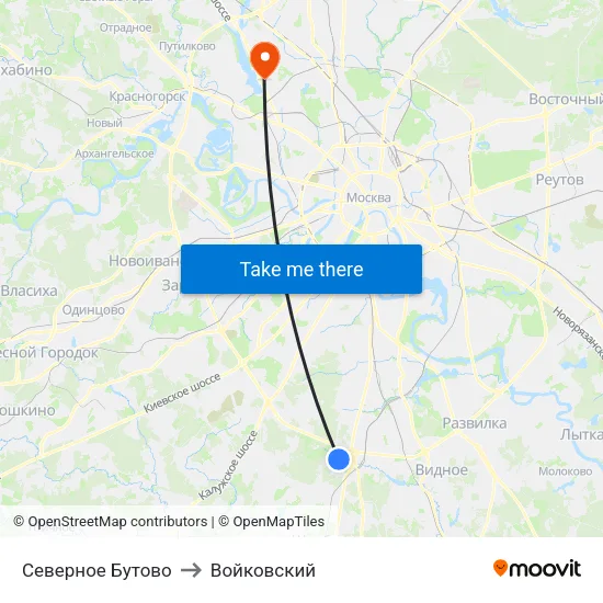 Северное Бутово to Войковский map