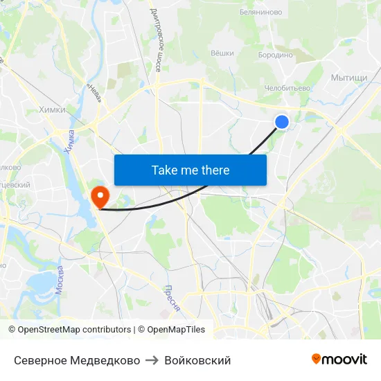 Северное Медведково to Войковский map