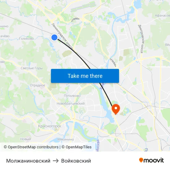 Молжаниновский to Войковский map