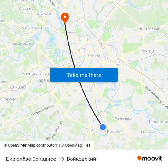 Бирюлёво Западное to Войковский map
