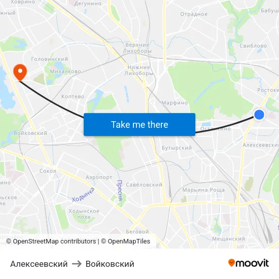 Алексеевский to Войковский map