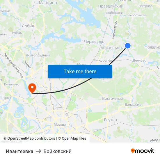 Ивантеевка to Войковский map