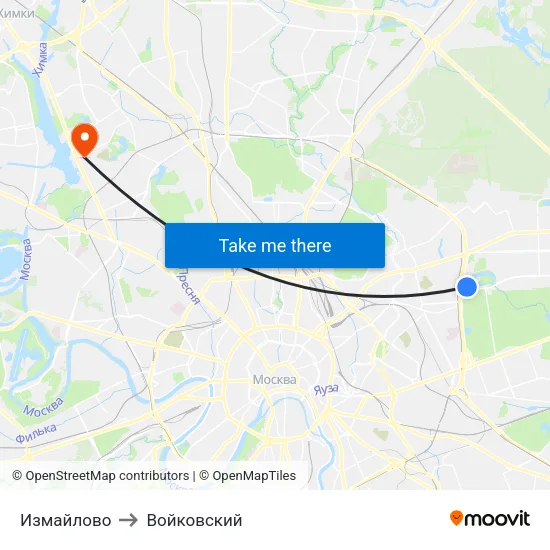 Измайлово to Войковский map