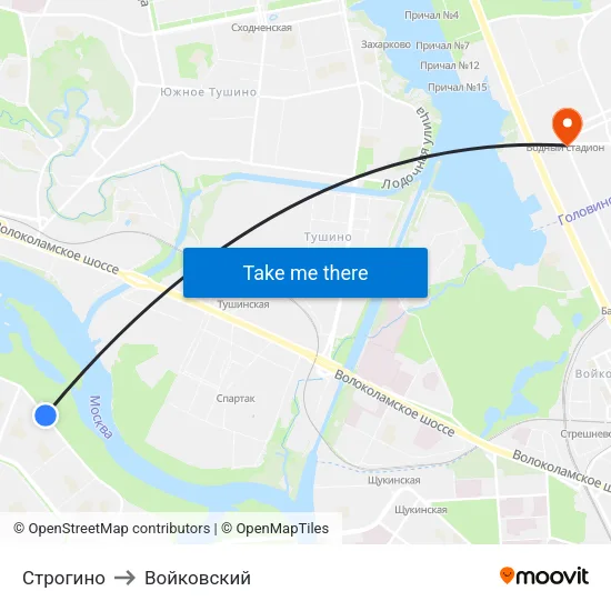 Строгино to Войковский map
