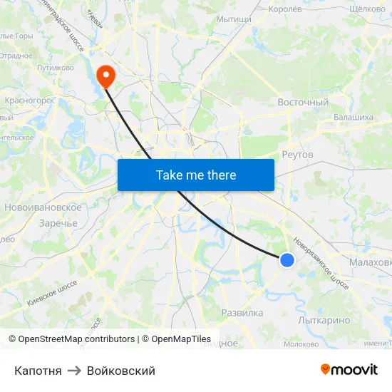 Капотня to Войковский map