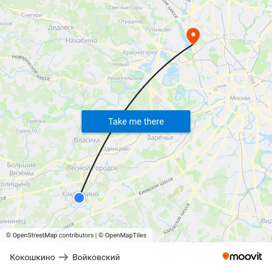 Кокошкино to Войковский map