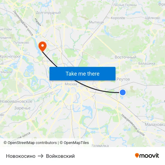 Новокосино to Войковский map