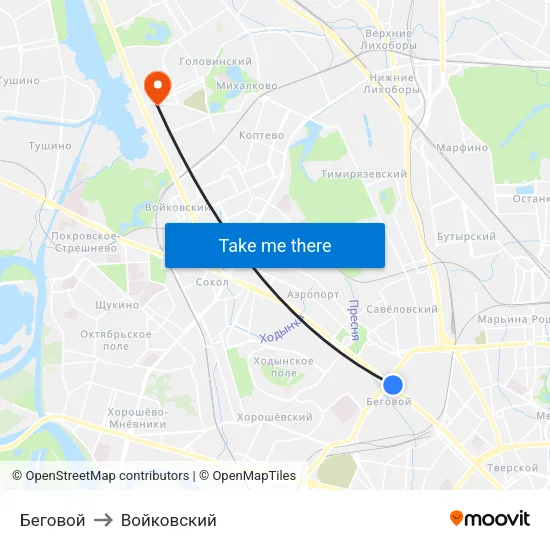 Беговой to Войковский map