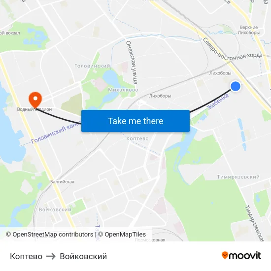 Коптево to Войковский map