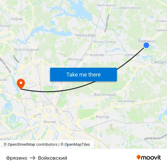 Фрязино to Войковский map