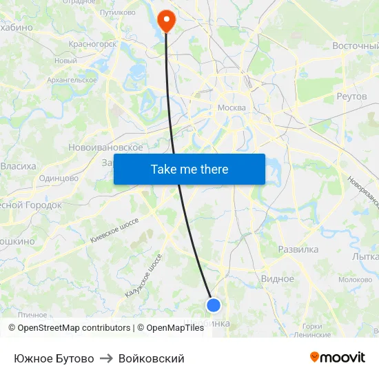 Южное Бутово to Войковский map