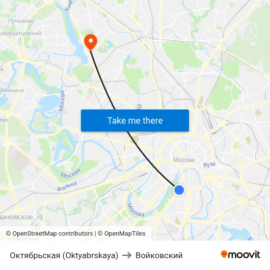 Октябрьская (Oktyabrskaya) to Войковский map