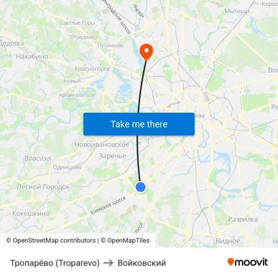 Тропарёво (Troparevo) to Войковский map