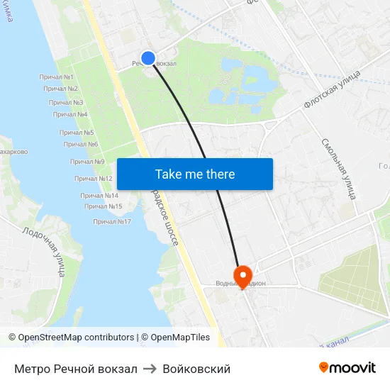 Метро Речной вокзал to Войковский map