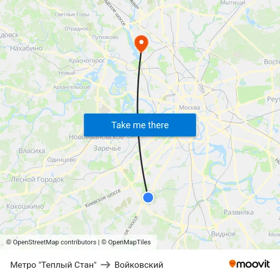 Метро "Теплый Стан" to Войковский map