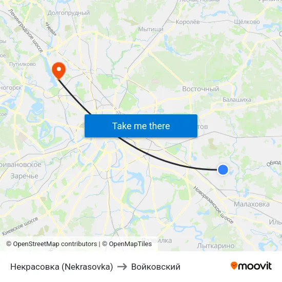 Некрасовка (Nekrasovka) to Войковский map