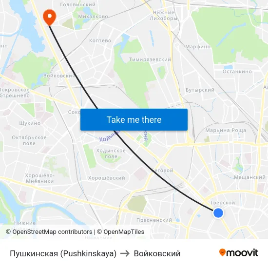 Пушкинская (Pushkinskaya) to Войковский map