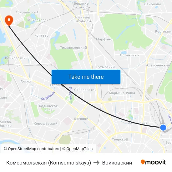 Комсомольская (Komsomolskaya) to Войковский map