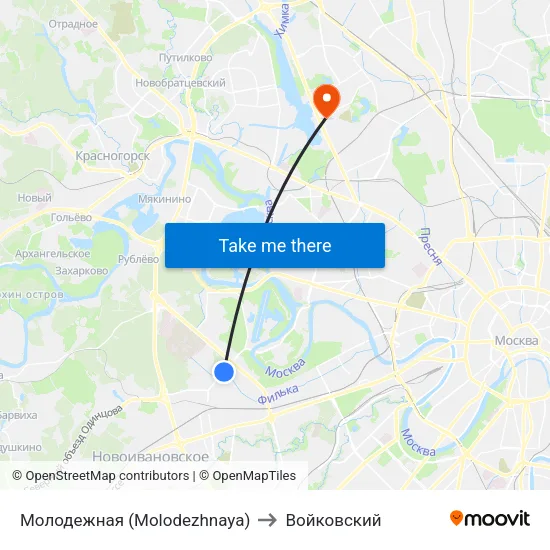 Молодежная (Molodezhnaya) to Войковский map