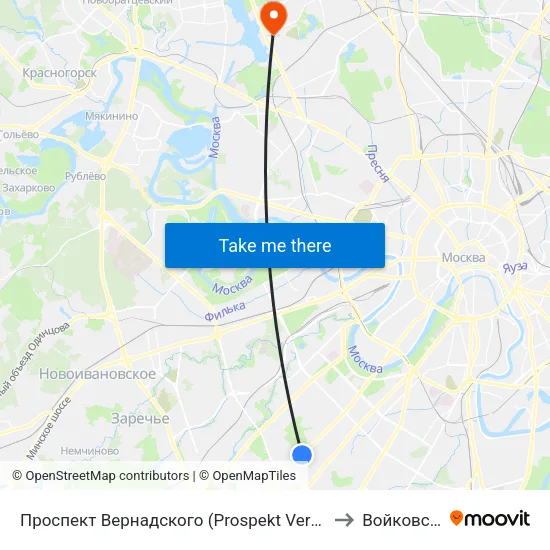 Проспект Вернадского (Prospekt Vernadskogo) to Войковский map