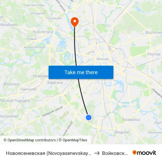 Новоясеневская (Novoyasenevskaya) to Войковский map