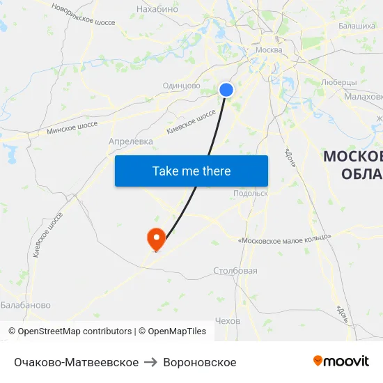 Очаково-Матвеевское to Вороновское map
