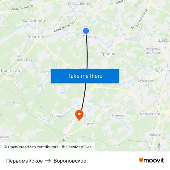 Первомайское to Вороновское map