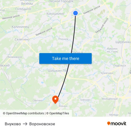 Внуково to Вороновское map