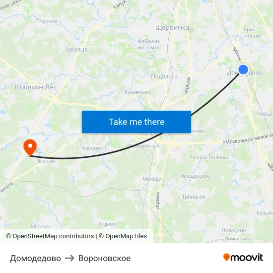 Домодедово to Вороновское map