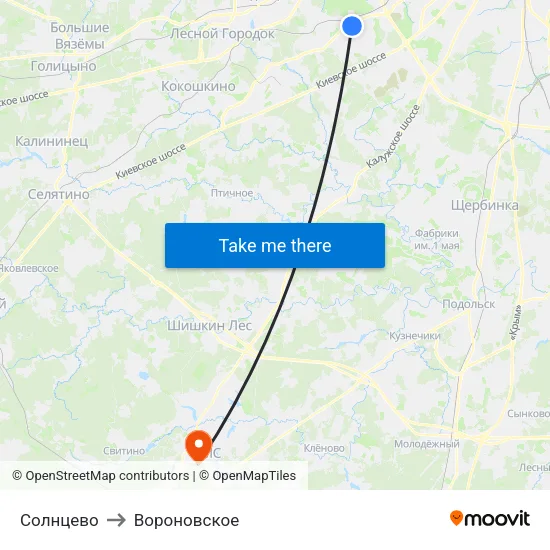 Солнцево to Вороновское map