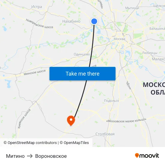 Митино to Вороновское map