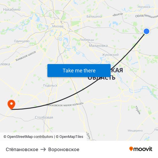 Стёпановское to Вороновское map