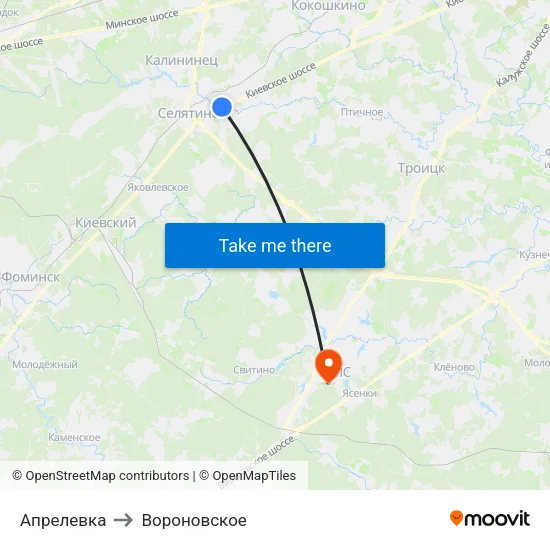 Апрелевка to Вороновское map