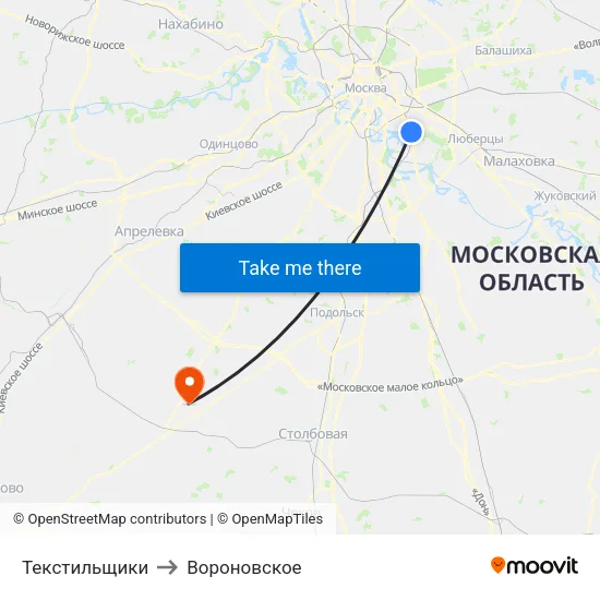 Текстильщики to Вороновское map