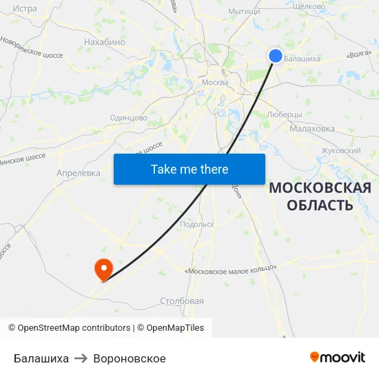 Балашиха to Вороновское map