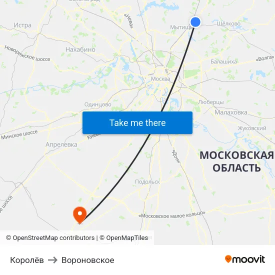 Королёв to Вороновское map