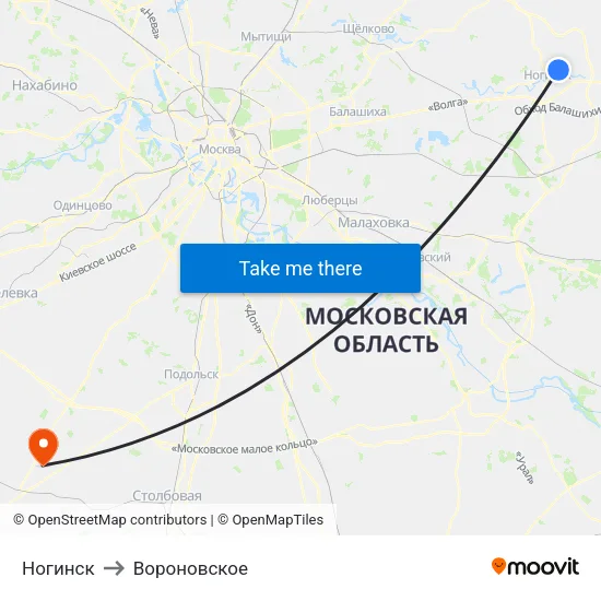 Ногинск to Вороновское map