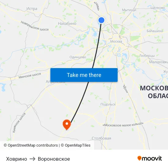 Ховрино to Вороновское map